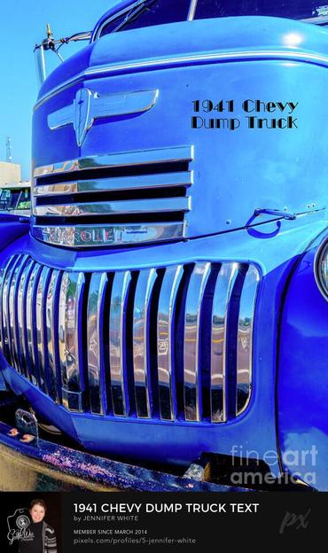 A vertical close up of the front of a blue 1941 Chevy Dump Truck COE with chrome grills. This version include text description.
https://5-jennifer-white.pixels.com/featured/1941-chevy-dump-truck-text-jennifer-white.html
#buyintoart #trucks #vintage #classictrucks #oldtrucks 