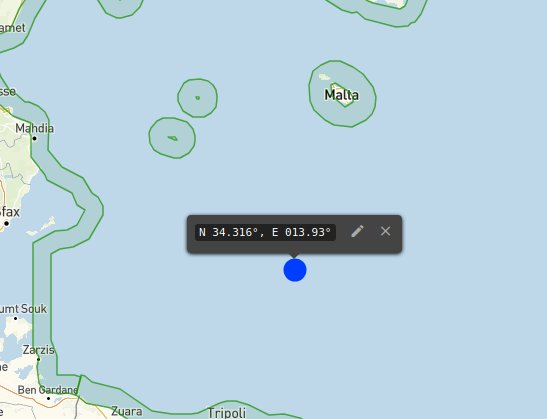 Eine Karte zeigt die Position der Menschen in Seenot bei
N. 34.316° , E 013,093°
südöstlich von Lampedusa, südwestlich von Malta, leicht unterhalb der Höjhe von Kerkenah.

Grafik: Alarm Phone