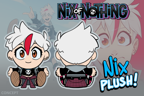 A concept drawing, back and front, of what the Nix soft plushie might look like