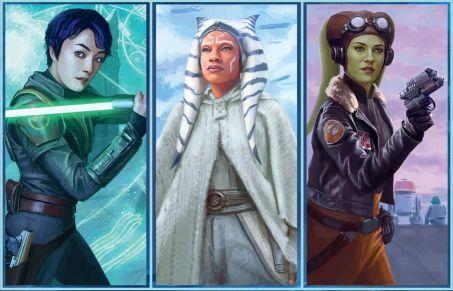 Peinture reprennant les héroïnes de la série Ahsoka : Sabin Wren, Ahsoka et Hera.