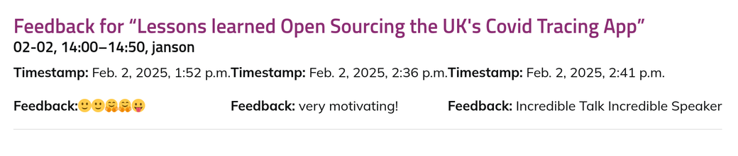 Feedback:🙂🙂🤗🤗😛

Feedback: very motivating!

Feedback: Incredible Talk Incredible Speaker.
