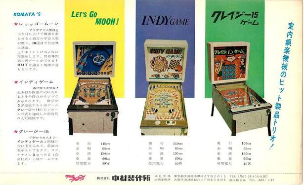 ~1968 Let's Go Moon! - レッッゴームーン by こまや (Komaya)
~1967 Indy Game - インディゲーム by こまや (Komaya)
1965 クレイジー15ゲーム [クレイジーフィフティーンゲーム] [マークII] (Crazy 15 game [mark II]) by こまや (Komaya) 