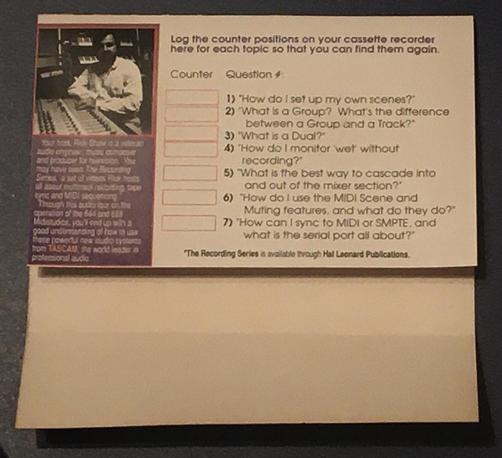The liner notes to the Tascam: Unlocking The Midistudios cassette.