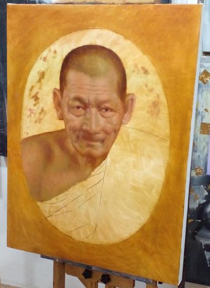 a closer photo of the painting of the monk 