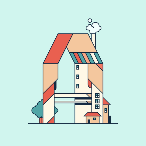 Lettre A faite à partir de maisons