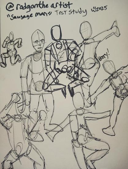 Sausage man Study, using 2b, 5b and Sharpie for quick pose studies.