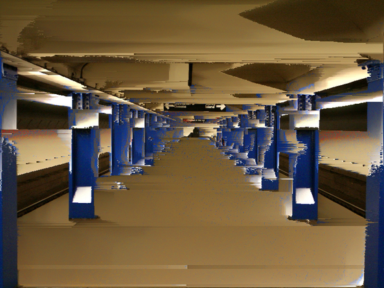 A photo of York st. subway station with glitches from pixel sorting