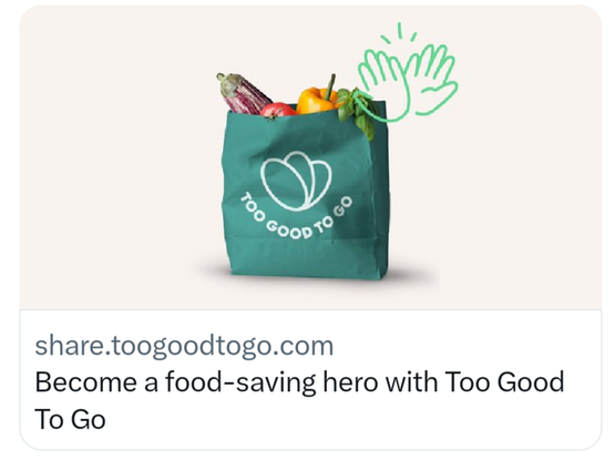Ich nutze Too Good To Go. Hol dir die App und hilf dabei, gutes Essen vor der Verschwendung zu retten: m8qxq.app.goo.gl/rXswMiPKYYb7zV…

#togoodtogo #lebensmittel #retten #verschwendung #reduzieren #to #good #to #go #essen #sparen #app