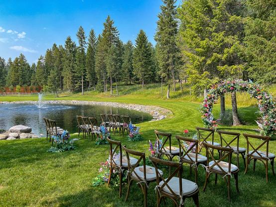 Beautiful wedding ceremony at Haymoon Resort in Whitefish, Montana