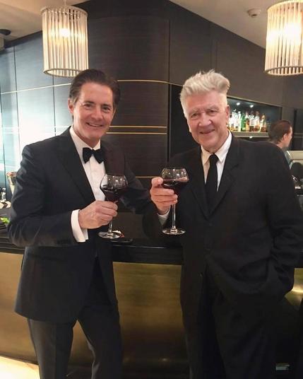 Kyle Maclachlan and David Lynch having some red wine together before the “Twin Peaks: The Return” premiere at The Cannes Film Festival on May 25, 2017.