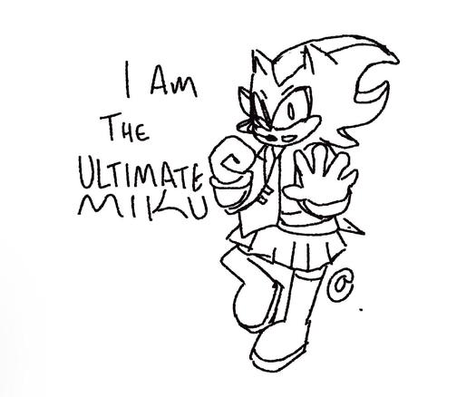 A sketch of shadow the hedgehog dressed as miku 