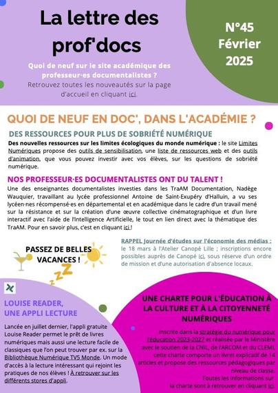 Lettre des professeurs documentalistes de l'académie de Lille, page 1, février 2025