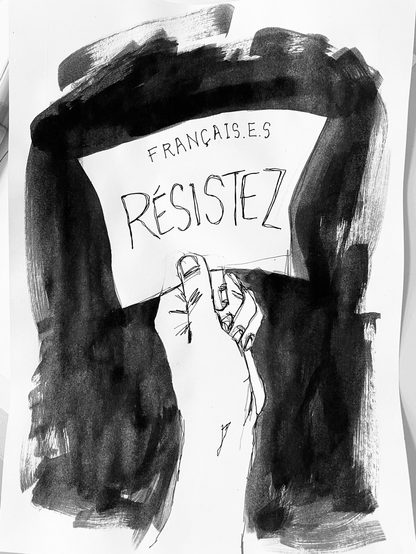 Affiche où une main tiens un tract avec écrit « français.es résistez »