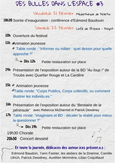 Programme du festival de bande dessinée "Des bulles dans l'espace"