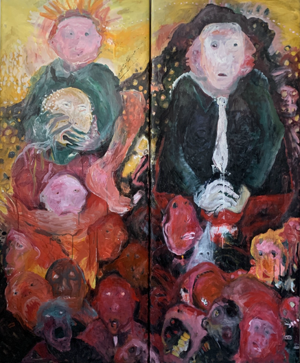 Les idiots, peinture à l’huile diptyque