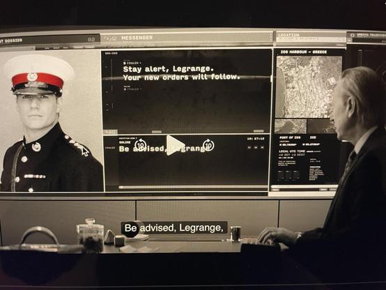 Screenshot from the movie Argylle on Apple TV + showing a computer interface something using the monospaced Input typeface by David Johnathan Ross 