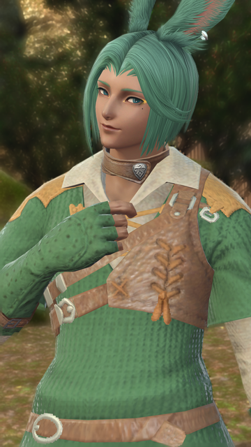 Close-up shot. The adventurer is smiling at the viewer.