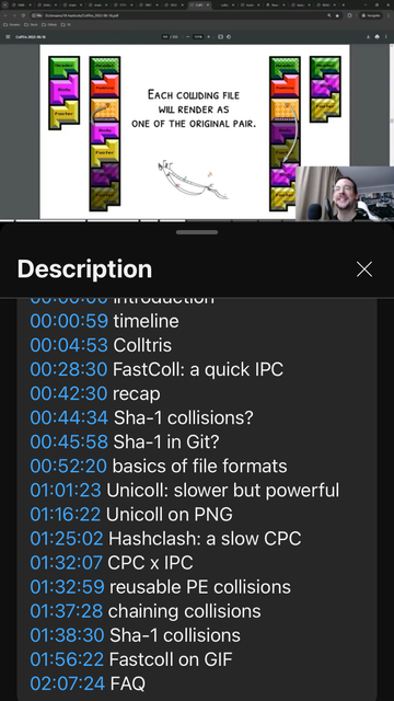 A screenshot of the YouTube livestream and its index.
