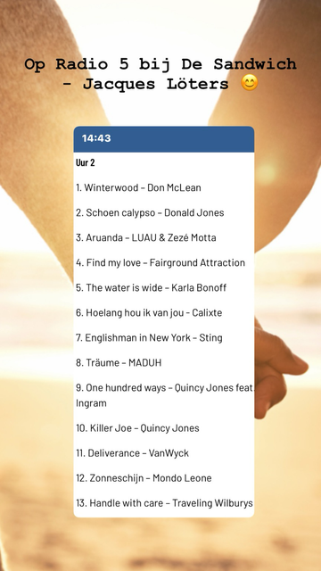 Afspeellijst De Sandwich Radio 5 uitzending 9 februari 2025 