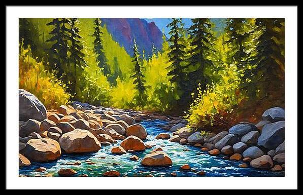Boulders in river painting