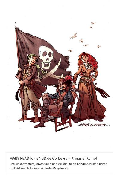 Visuel de la campagne Ulule pour la bande dessinée Mary Read - Tome 1. L’illustration met en scène une femme pirate au regard déterminé, sabre à la main, sur fond de tempête en mer. L’ambiance évoque l’aventure et la liberté, avec des tons contrastés rappelant l’âge d’or de la piraterie. Une invitation à embarquer dans l’histoire d’une légende des océans. 