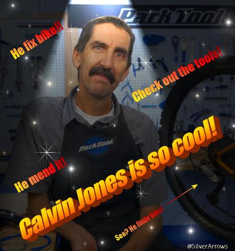 A tacky WordArt image of Calvin Jones from ParkTool