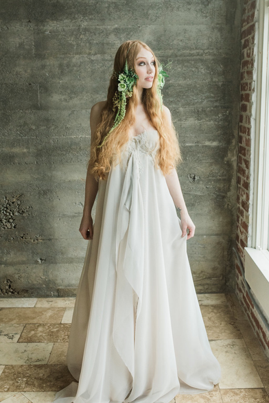 Charity-based print shop website announcement, fairytale like photography-girl in flowing dress with long red hair in studio space in portland, or