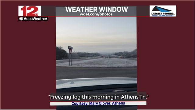 Thanks to @WDEFNews12 viewer Mary Glover for a view of #freezingfog from #AthensTN... Monday's @LangleyRoofing #WeatherWindow #PictureOfTheDay. 



Got #weatherpix to share? Go to wdef.com/photos 