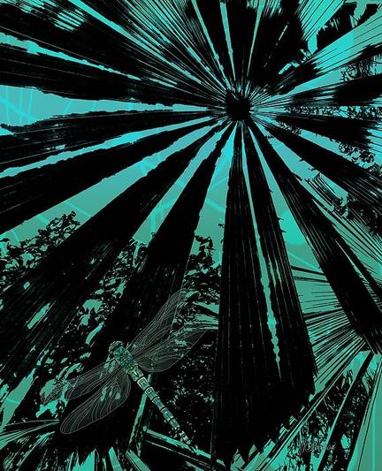 Summer Dragonfly On Tropical Fan Palm by Joan Stratton - https://paintingsbyjoan.com/

I'll just hide under here, where it's nice and cool!

A dragonfly is perched on a leaf amid a striking view of fan-like palm leaves radiating from a central point. The scene is infused with shades of teal and black, creating a dynamic and vivid composition.

Ether Art – A hand-drawn drawing / painting using the exciting modern art form, where art is created from scratch using a computer in lieu of a real canvas and paint, water colour, pastel, pencil, charcoal etc I create digital art from the ether, exactly the same as if I was starting with a blank canvas.