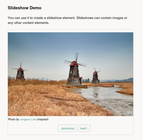Screenshot of the slideshow element for Typemill