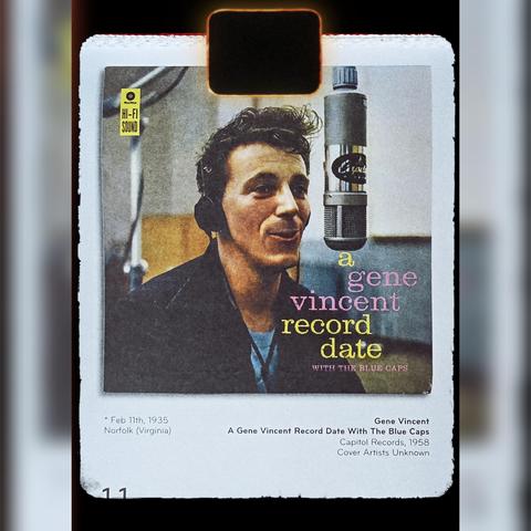 Abreißtageskalender mit dem Kalenderblatt des Vinyl-Covers der LP " Gene Vincent Record Date With The Blue Caps" (1958) von Gene Vincent