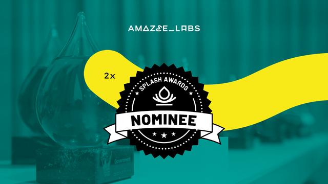 Splash awards in a green background with a yellow swoosh and an emblem saying nominee