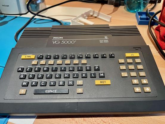 A close-up of the VG5000µ keyboard, with its insane key layout.
