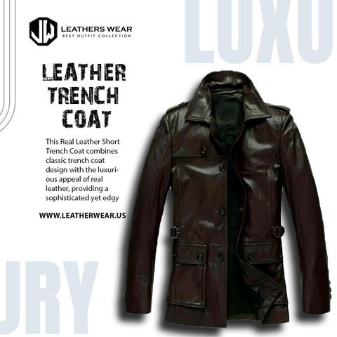 Real Leather Short Trench Coat