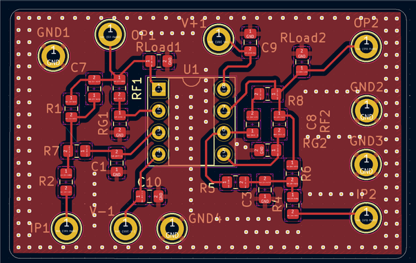 PCB layout of an 8 pin DIP part centered on a small 2 payer PCB