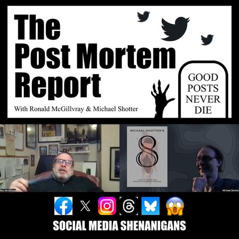 The Post Mortem Report logo and a still image from episode 31.