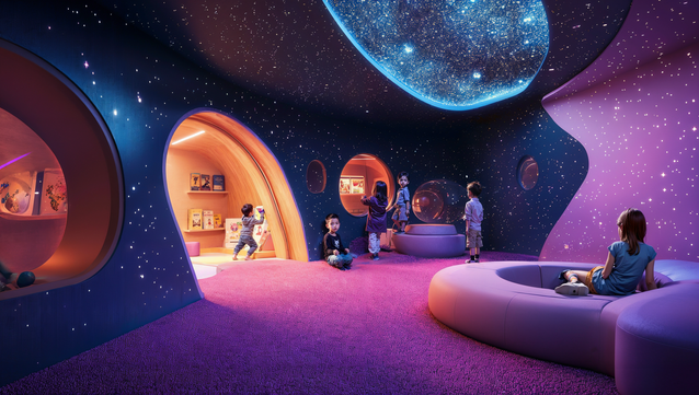 A nursery for leisure and tourism spaces
Colours, shapes, openings, light, skies... an immersive atmosphere that transports children to a world of fantasy.
