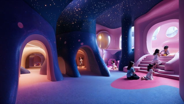 A nursery for leisure and tourism spaces
Colours, shapes, openings, light, skies... an immersive atmosphere that transports children to a world of fantasy.