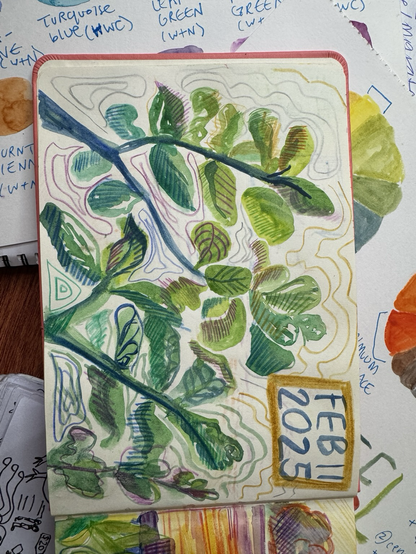 close up plants watercolor painting sketchbook