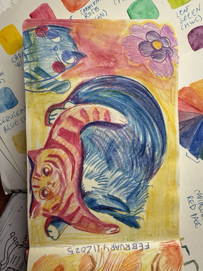 color pencil drawing sketchbook cats play fighting