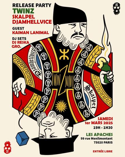 Flyer du concert TWINZ (Djamhellvice x Skalpel). Dessin: Lélé Mazar