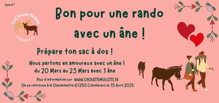 Carte cadeaux pour randonner avec un âne en duo.