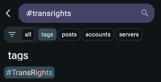 content with the tag TransRights appears in the trans flag colors.
