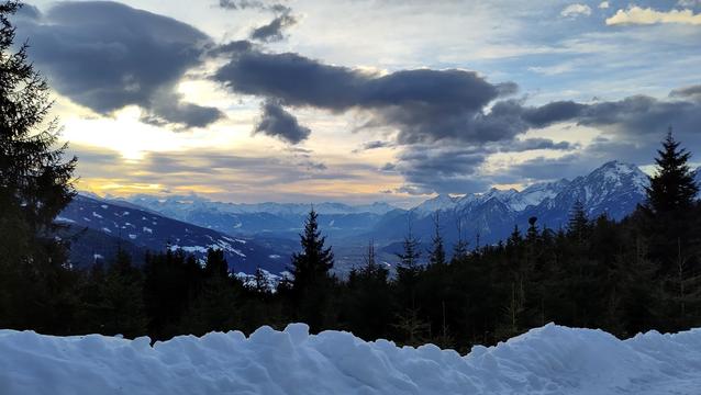 View down the valley, with super nice light between the clouds
