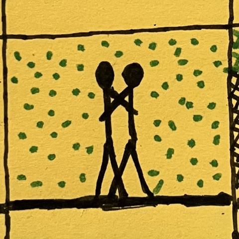 hug or dance on yellow background
