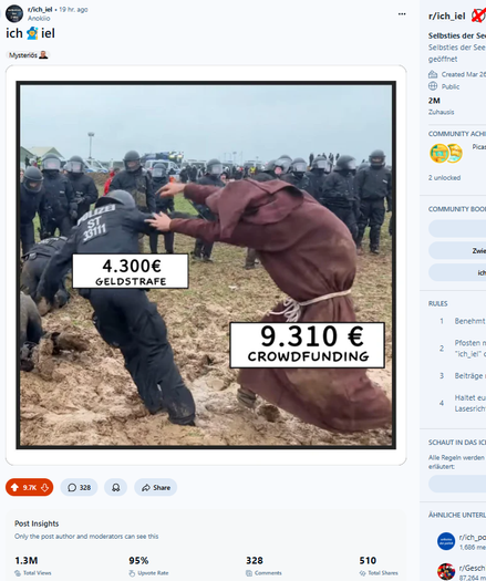 This is a screenshot of a group on the reddit network with over 2 million members, a post by mud wizard has over 1.1 million views and 9 thousand likes in just a few hours.