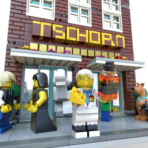Custom Lego model of a super market building in Lüneburg, Germany, by Benjamin Albrecht from https://albrick.de
