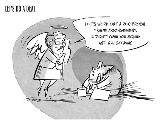 A woman offers a trade deal 