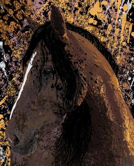Splattered Paint Horse Portrait by Joan Stratton - https://paintingsbyjoan.com/

A majestic horse with a flowing mane is depicted against an abstract, splattered background of earthy tones and dynamic patterns. The horse's deep gaze and the play of light across its brown coat add depth and intensity to the composition.

RBH Paris is her competition name, she is from Germany and resides at RBH Park - Warmblood breeders & producers of horses for a Show jumping market, in the heart of North East Victoria :)

Ether Art – A hand-drawn drawing / painting using the exciting modern art form, where art is created from scratch using a computer in lieu of a real canvas and paint, water colour, pastel, pencil, charcoal etc I create digital art from the ether, exactly the same as if I was starting with a blank canvas.
