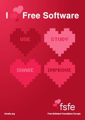 It's the "I love Free Software" poster. It is read and includes four pixelated hearts standing for the four rights of free software.